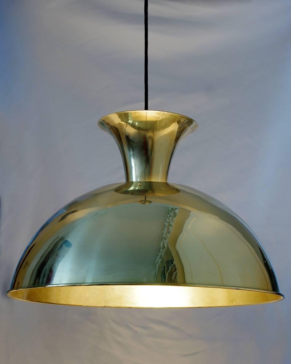 Mid-Century Modern Pair of German Vintage Huge and Rare Solid Brass Pendant Lights 1960s