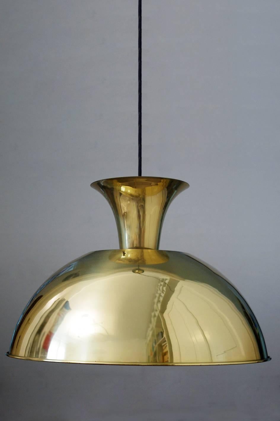 20th Century Pair of German Vintage Huge and Rare Solid Brass Pendant Lights 1960s