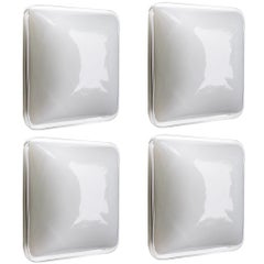 Four Italian Square Handblown Glass Wall Ceiling Lights Flush Mounts, 1960s