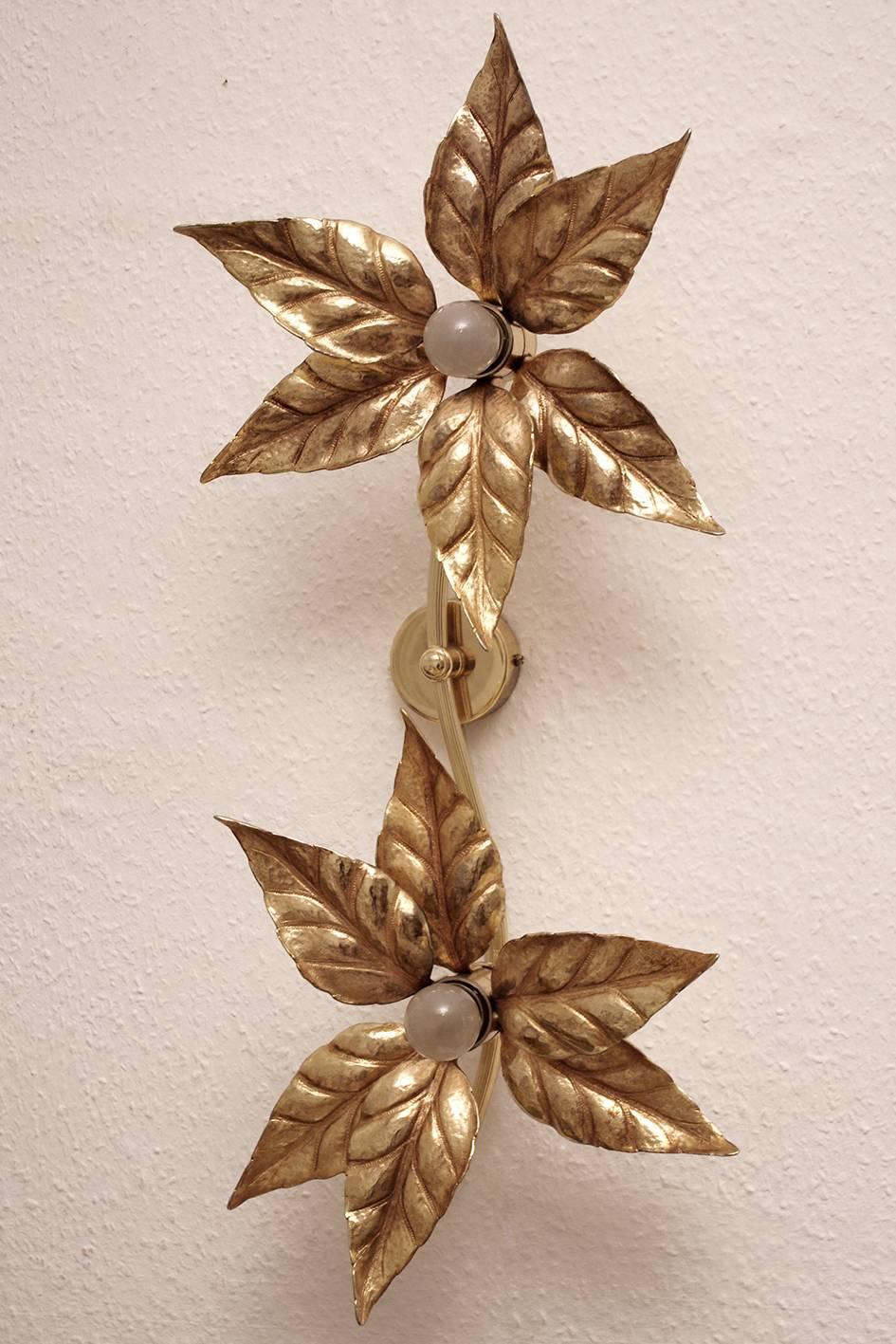Large Sculptural Organic Brass and Gilt Metal Flower Leaf Floor Light, 1960s For Sale 3