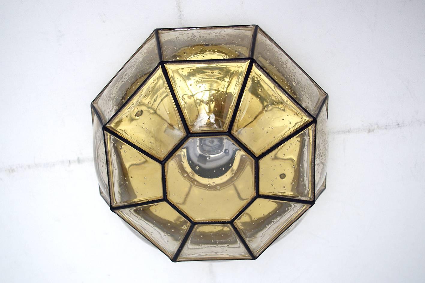 Mid-Century Modern German Vientage Iron and Blown Glass Ceiling or Wall Flush Mount 1960s