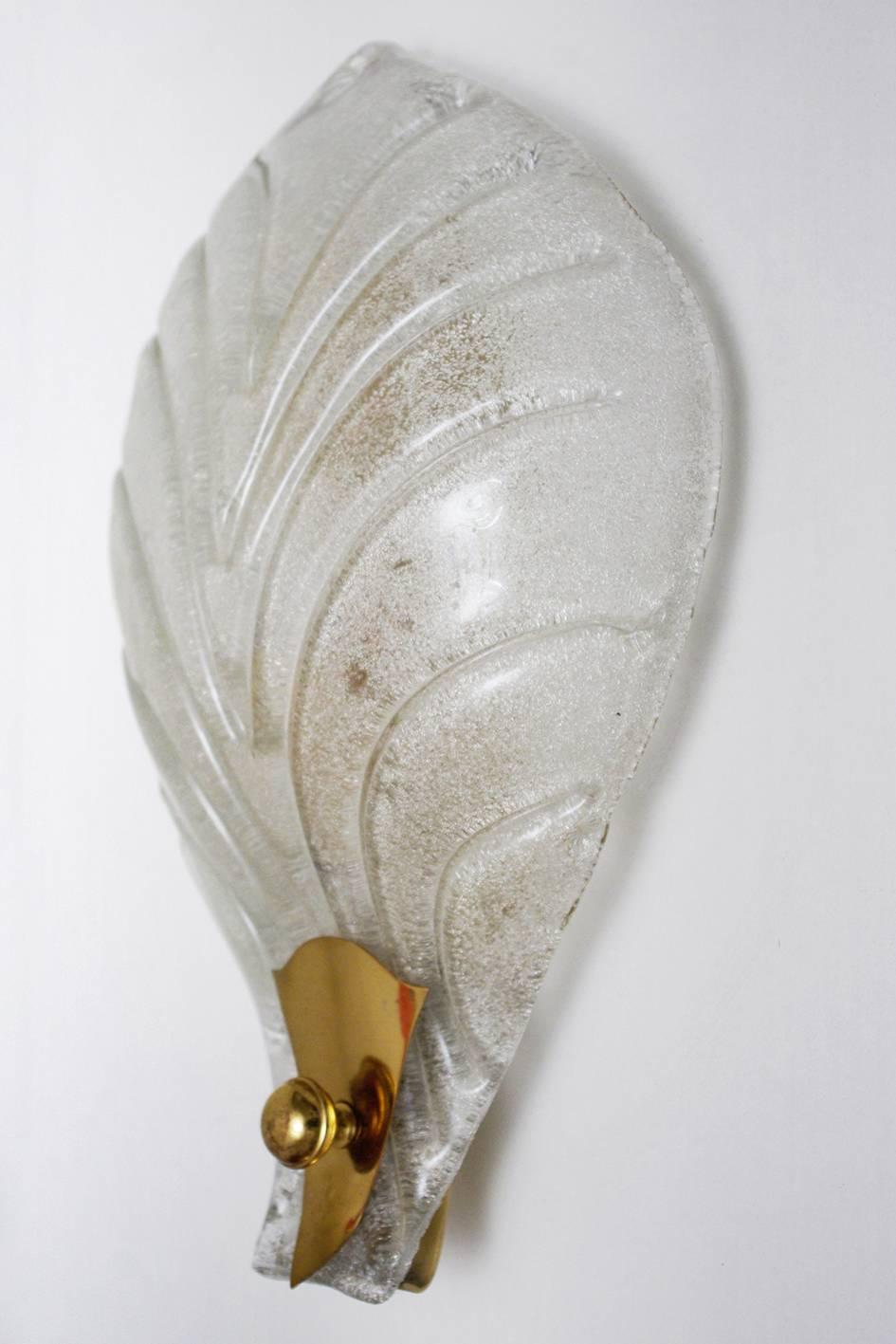 Mid-Century Modern Set of Five Large Murano Glass Brass Wall Lights Sconces, 1960s For Sale