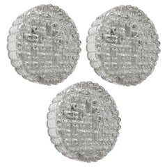 German Vintage Round Geometric Glass Ceiling or Wall Flush Mount Sconce, 1960s