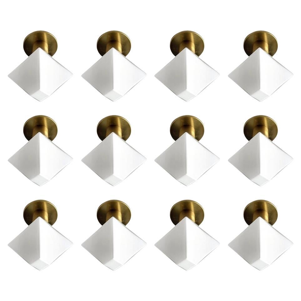 Set di 12 luci scultoree d'epoca in vetro e ottone da soffitto o da parete Sconcese 70s in vendita