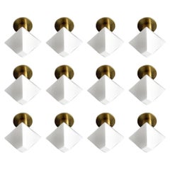 Set di 12 luci scultoree d'epoca in vetro e ottone da soffitto o da parete Sconcese 70s