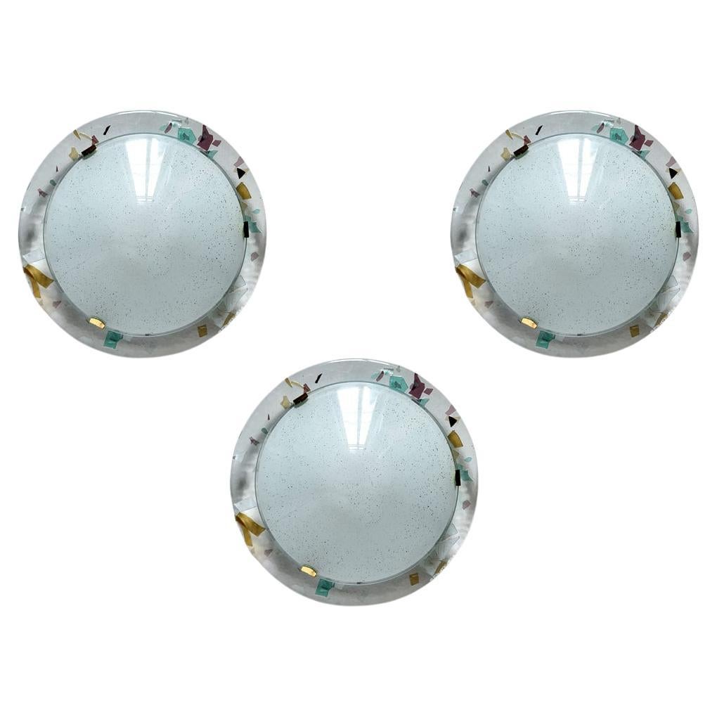 Set di tre supporti geometrici italiani vintage in vetro di Murano da parete o soffitto