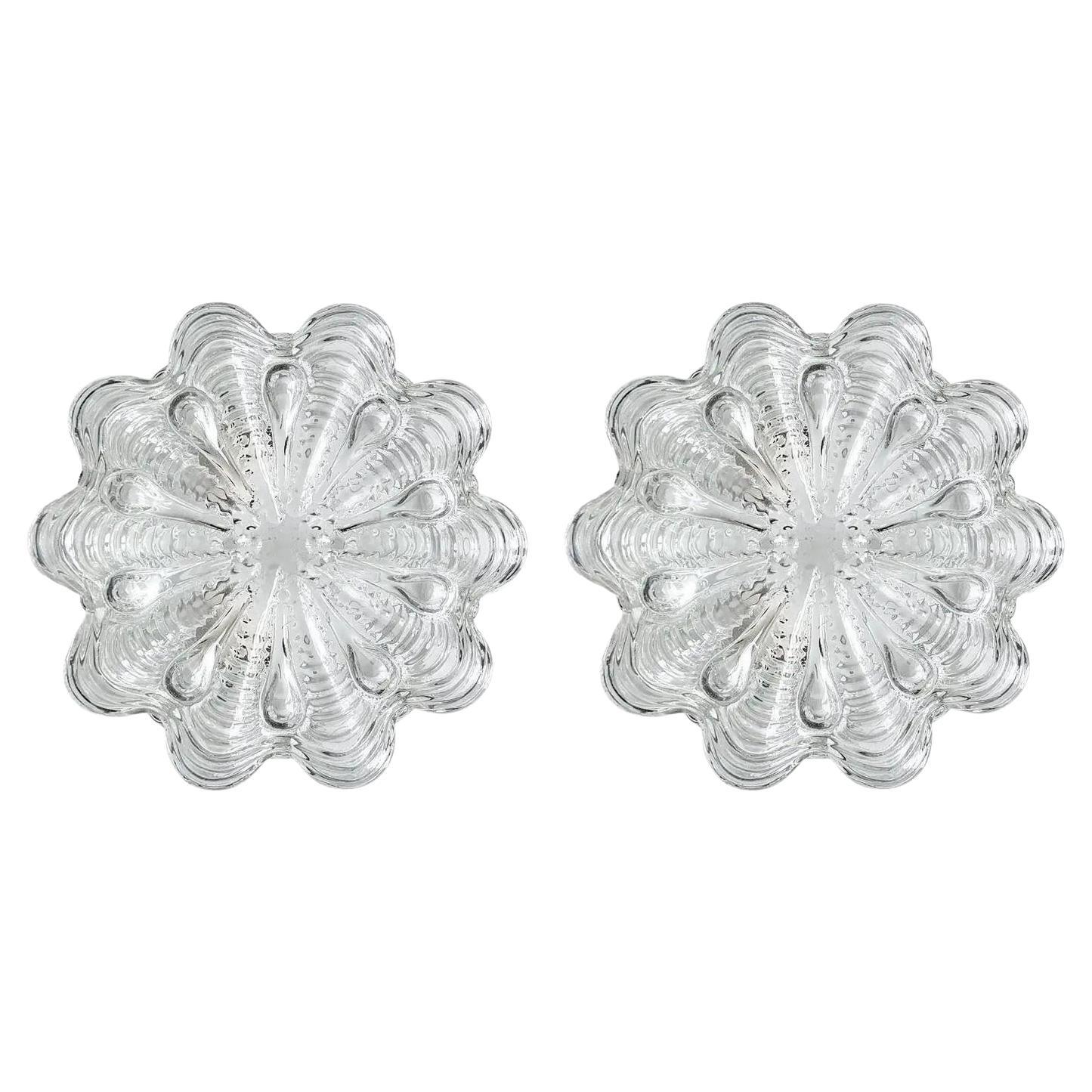 Paire de grands plafonniers ou appliques murales en verre vintage allemand, 1960s