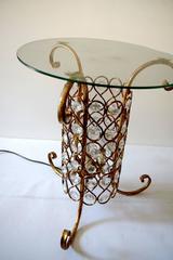 Unique Italian Vintage Illuminated Gilt Metal, Glass Side or Coffee Table 1960s