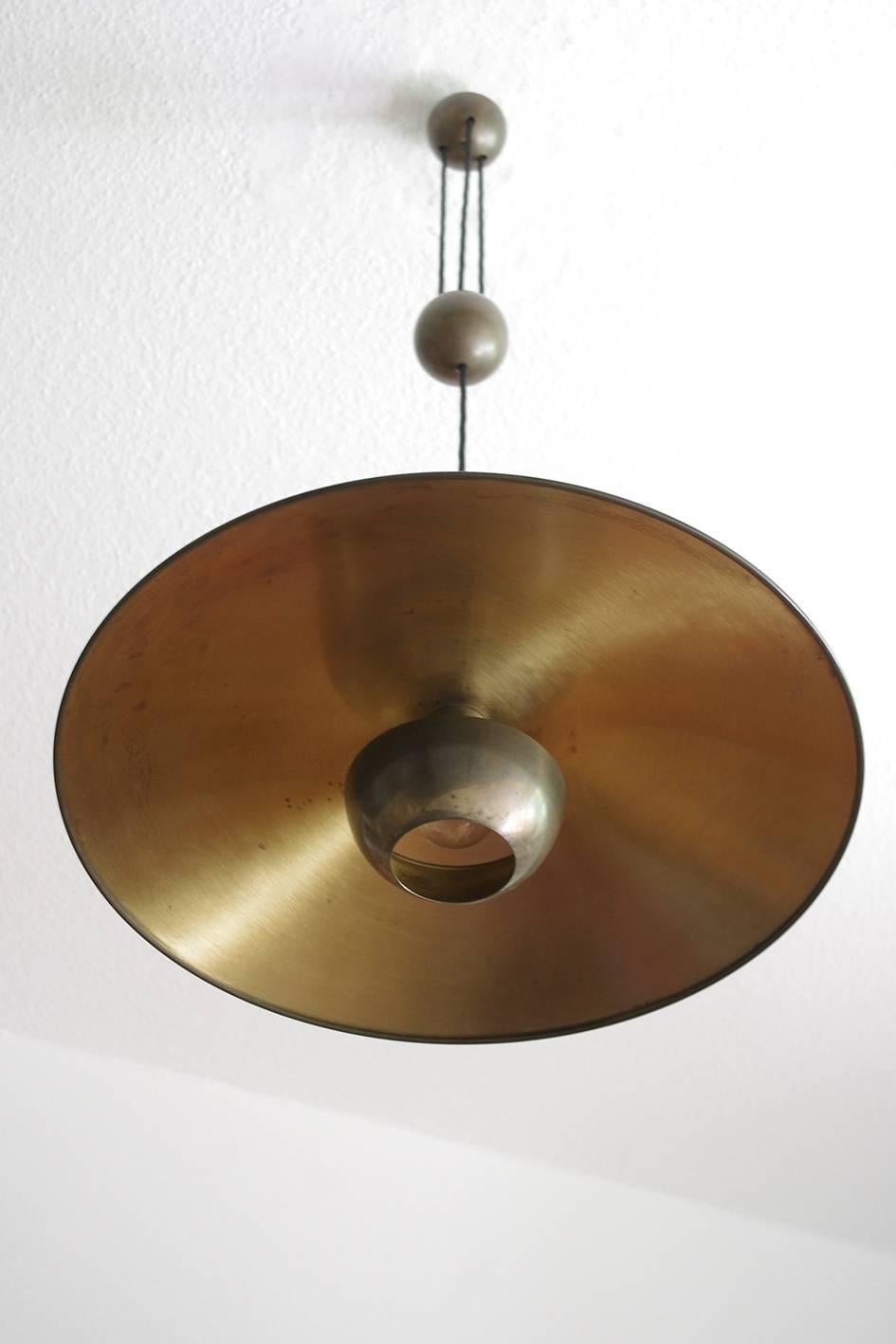 Large Adjustable Counterweight Pendant Lamp Matte Brushed Brass, Florian Schulz 2