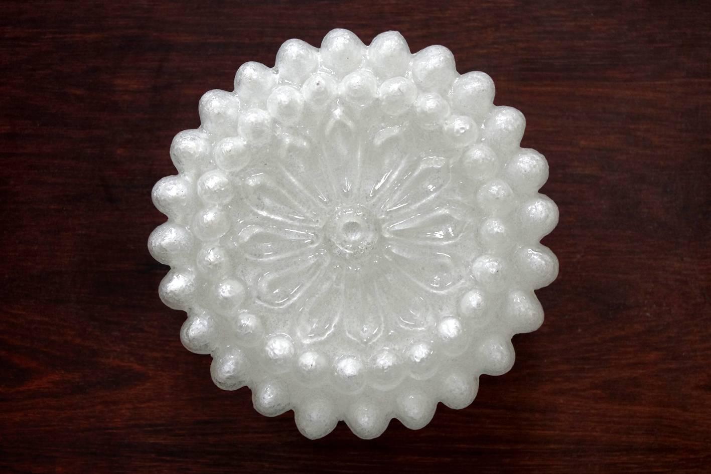 One of ... lovely white ice crystal glass flush mount. 
Germany, 1960s.



