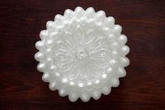 Rare Vintage White Crystal Glass Ceiling or Wall Flush Mount 1960s