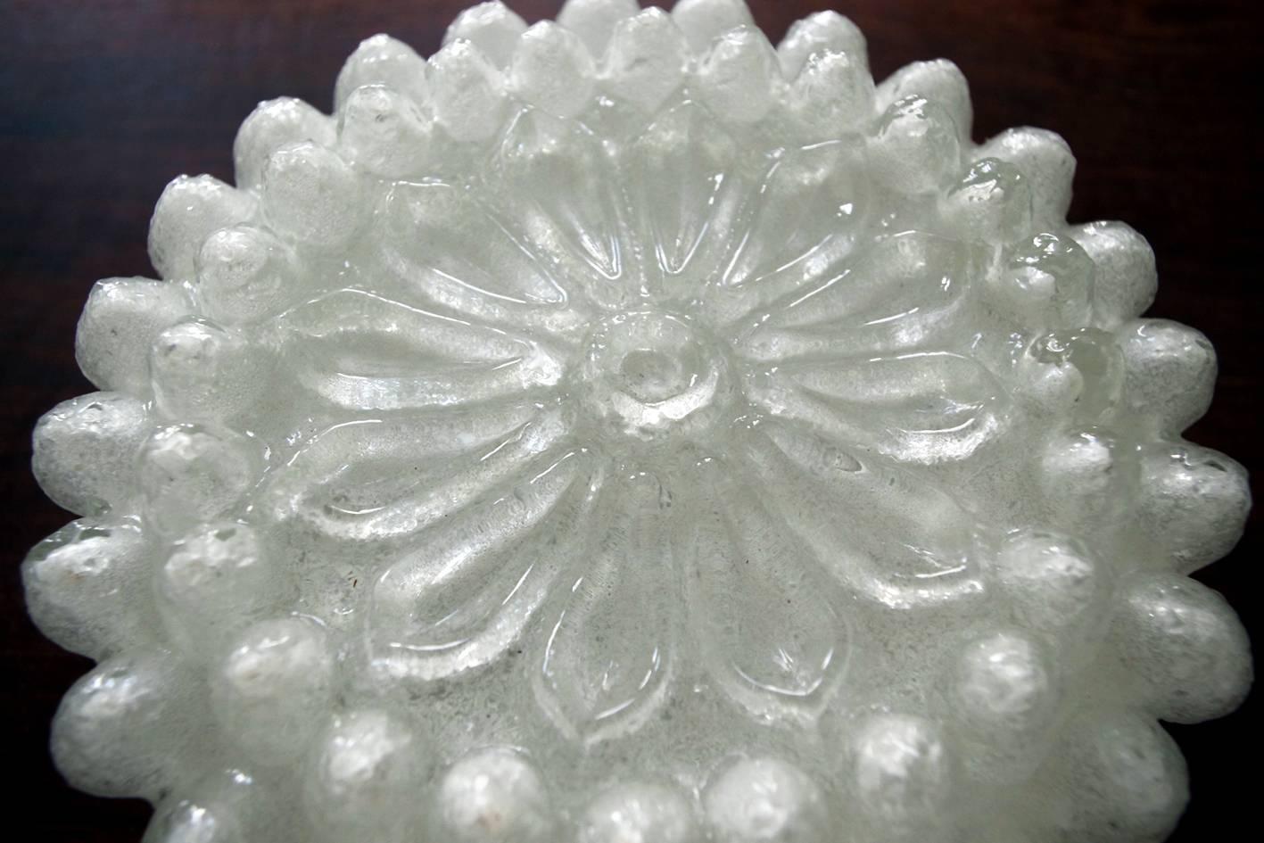 Mid-Century Modern Rare Vintage White Crystal Glass Ceiling or Wall Flush Mount 1960s For Sale