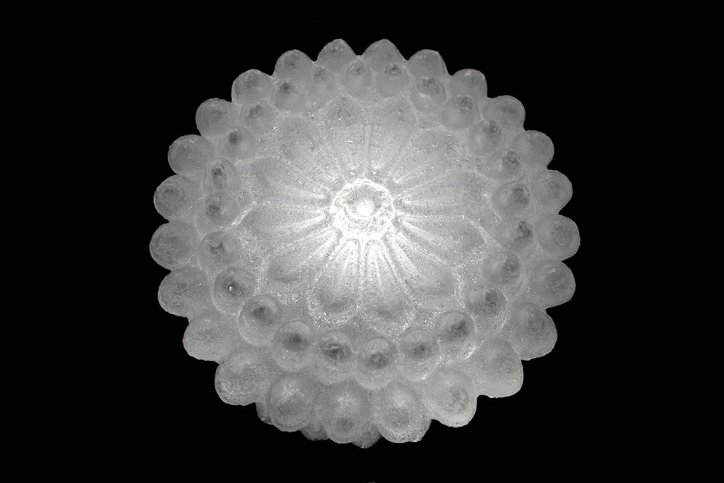 Rare Vintage White Crystal Glass Ceiling or Wall Flush Mount 1960s In Good Condition For Sale In Berlin, DE