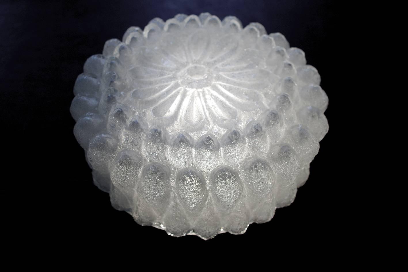Mid-20th Century Rare Vintage White Crystal Glass Ceiling or Wall Flush Mount 1960s For Sale