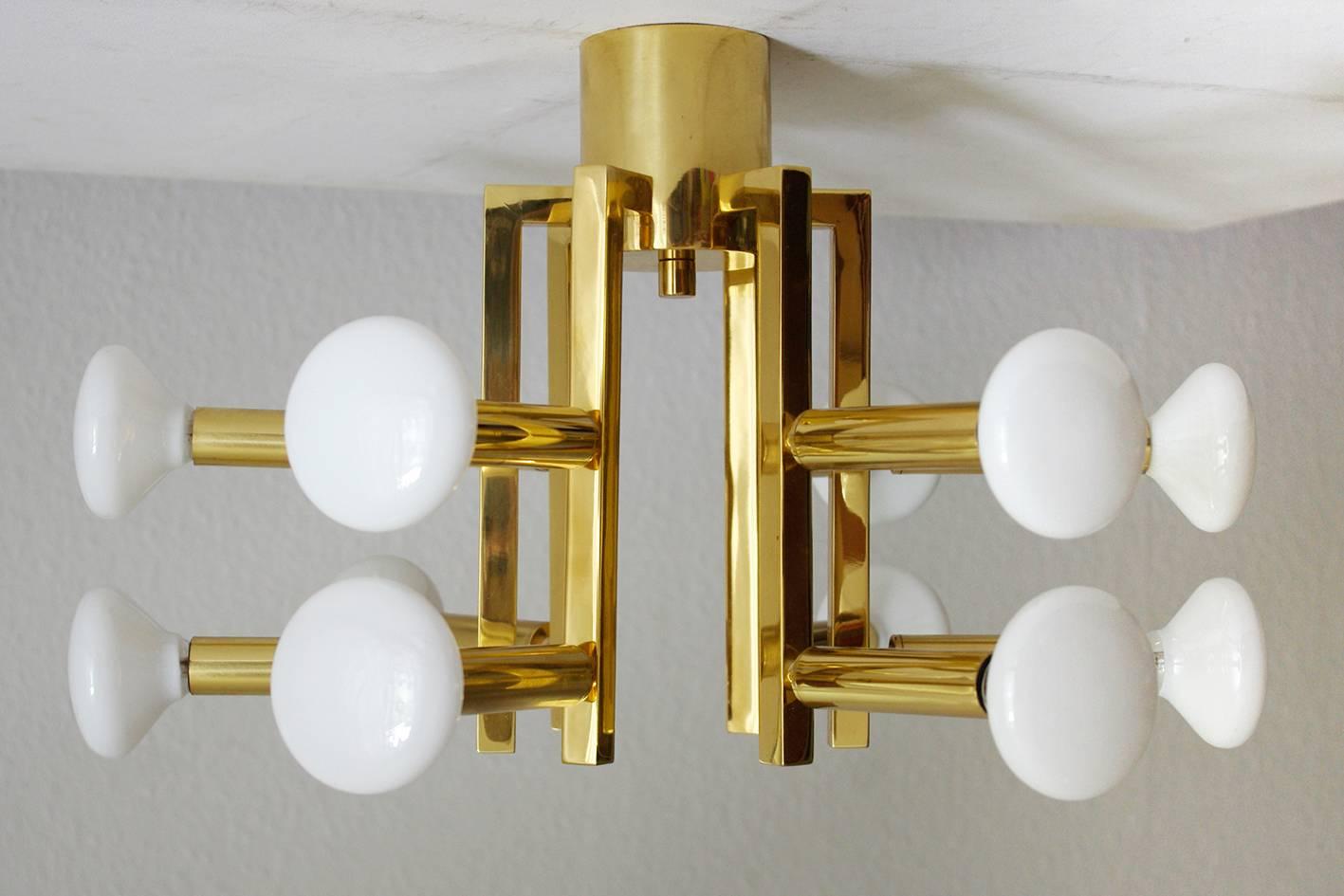 Italian Rare Italien Vintage Twelve-Arm Modernist Ceiling Light Chandelier, 1960s