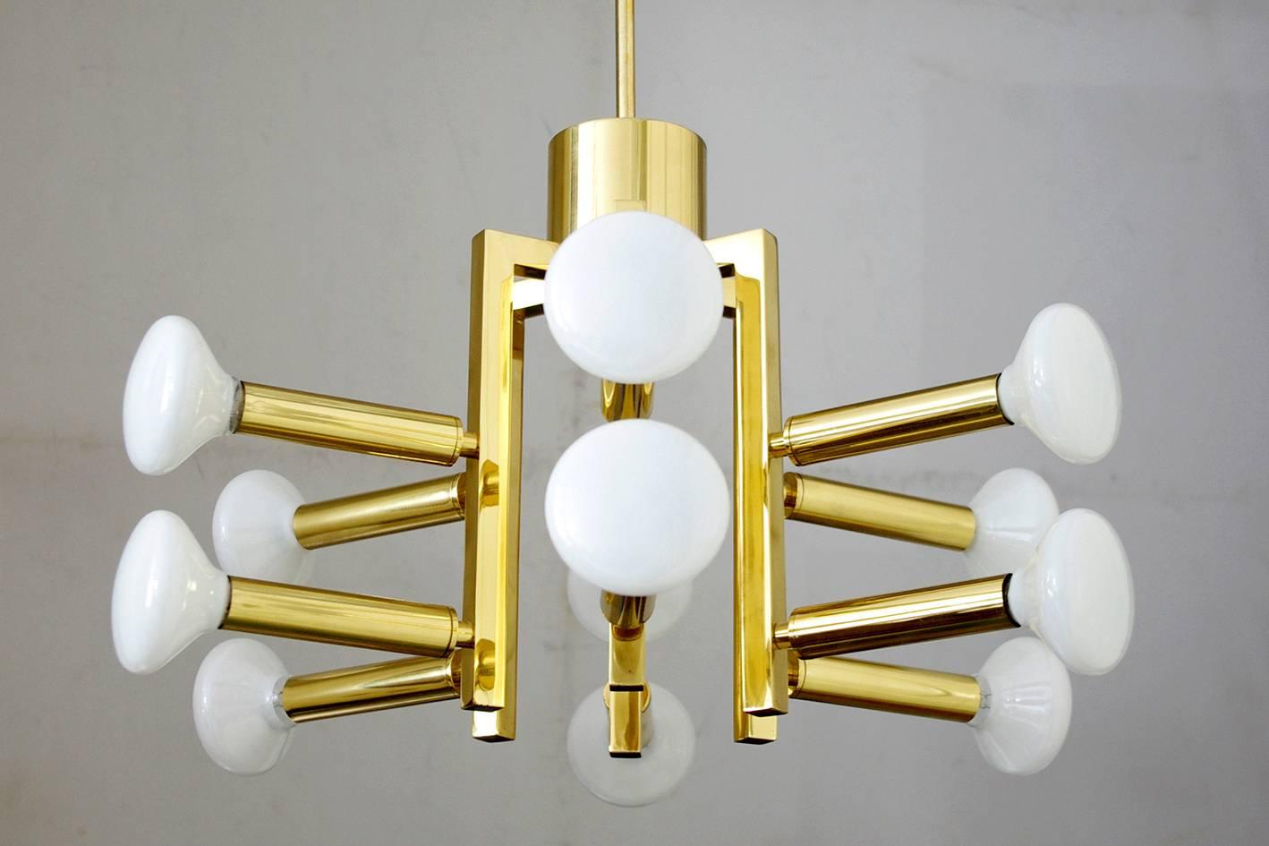 Mid-20th Century Rare Italien Vintage Twelve-Arm Modernist Ceiling Light Chandelier, 1960s