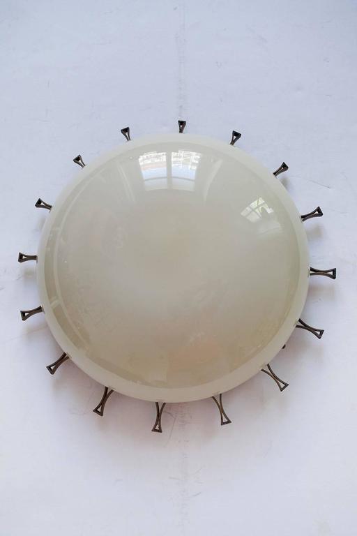 Pair of Rare Glass and Brass Ceiling or Wall Lights Flush Mounts, Italy, 1950s at 1stdibs