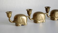 Very Rare Set of 14 Brass Candlesticks Candle Holders Elephant Herd