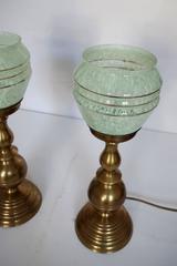 Pair of Beautiful German Vintage Art Deco Brass and Glass Table Lights 1950s