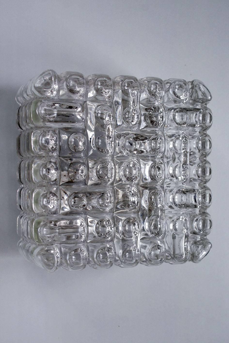 Mid-Century Modern German Vintage Blown Geometric Glass Ceiling or Wall Flush Mounts Sconces 1960s For Sale