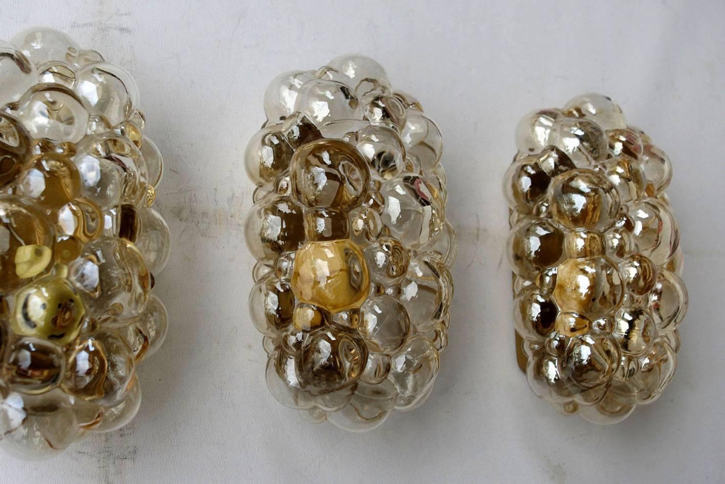 Mid-Century Modern Four German Vintage Amber Bubble Glass Sconces Flush Mounts 1960s