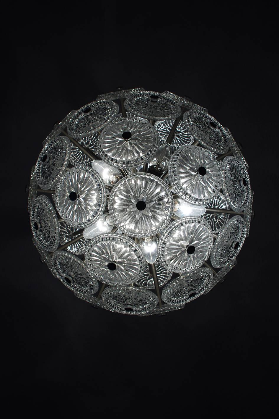 Mid-Century Modern Beautiful Italian Vintage Glass Sputnik Pendant Light Chandelier, 1960s For Sale