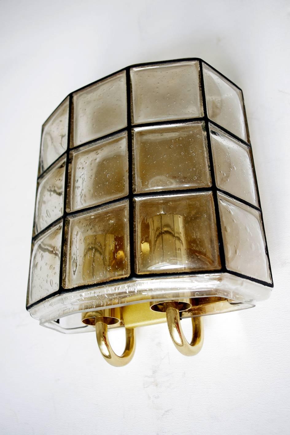 Mid-Century Modern Pair of German Vintage Bubble Glassand Brass Sconces Wall Lights, 1960s For Sale