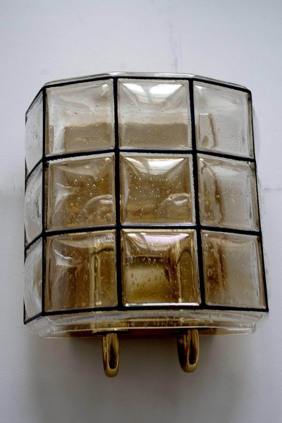 Pair of German Vintage Bubble Glassand Brass Sconces Wall Lights, 1960s For Sale 1