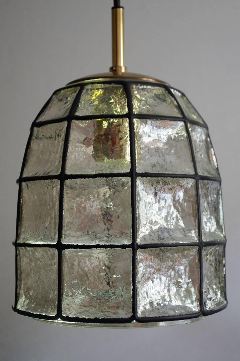 20th Century Beautiful Vintage Glass and Iron Pendant Ceiling Lamp, 1960s For Sale