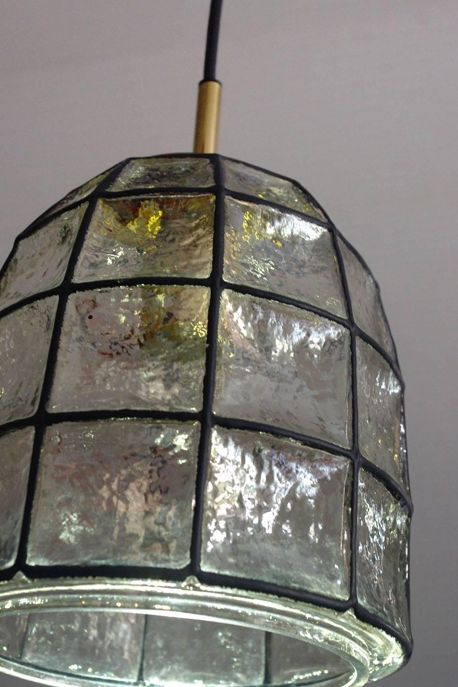 Beautiful Vintage Glass and Iron Pendant Ceiling Lamp, 1960s In Good Condition For Sale In Berlin, DE