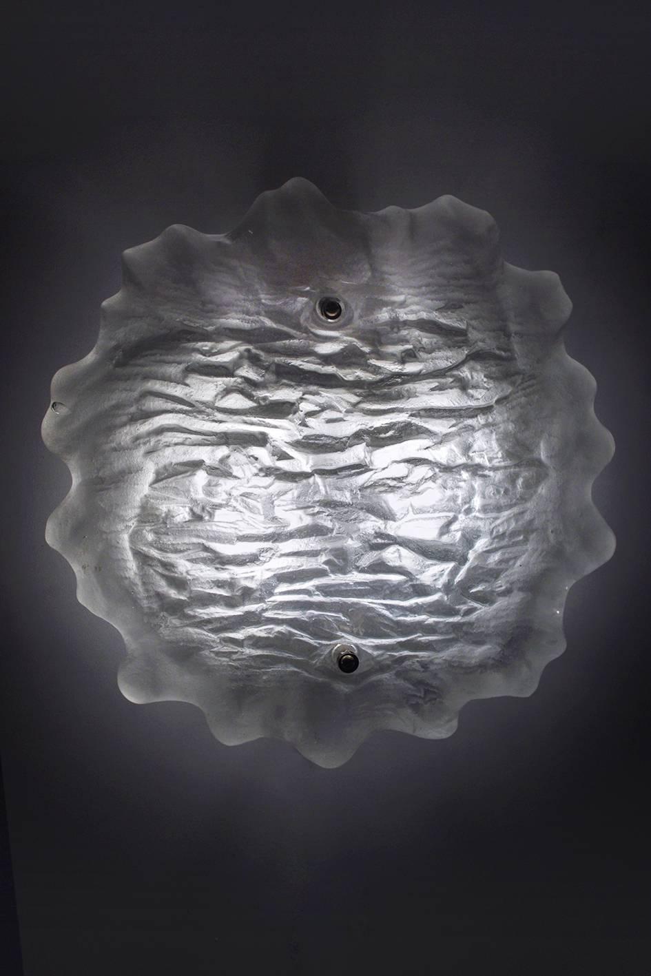 One of Austrian Vintage Frosted Glass Wall or Ceiling Lights Flush Mounts 1960s In Good Condition For Sale In Berlin, DE