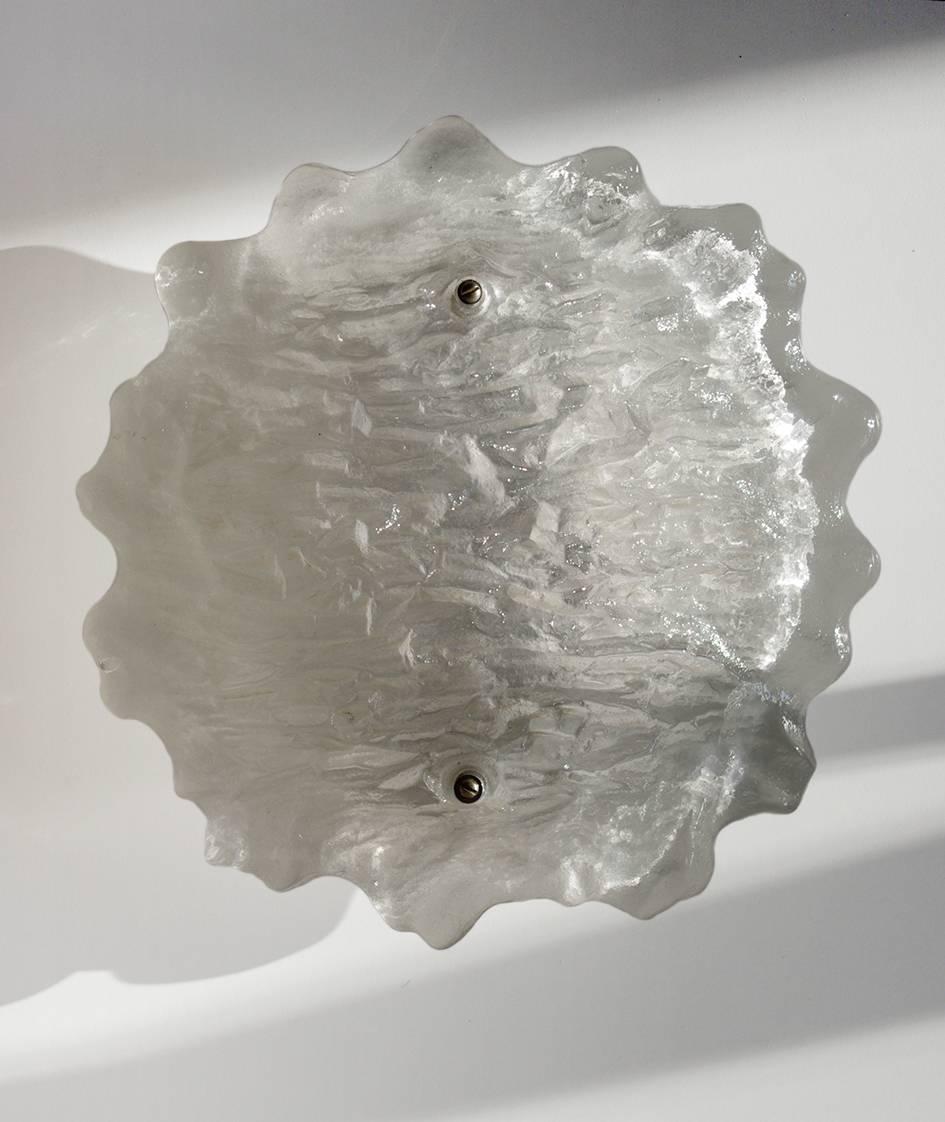 One of... massive textured Murano ice glass flush mount sconce by Kalmar,
Austria, 1960s.
Lamp sockets: 2