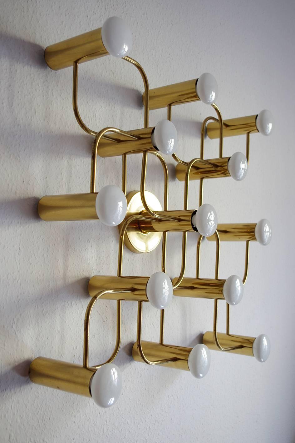 Brass Spectacular Sculptural Ceiling or Wall Flush Mount Chandelier by Leola, 1960s