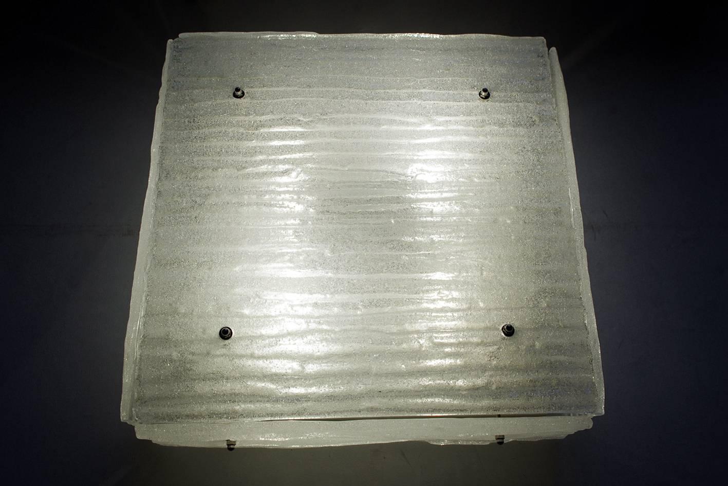 Large Austrian Vintage White Ice Glass Wall Ceiling Light Flush Mount 1960s In Good Condition For Sale In Berlin, DE