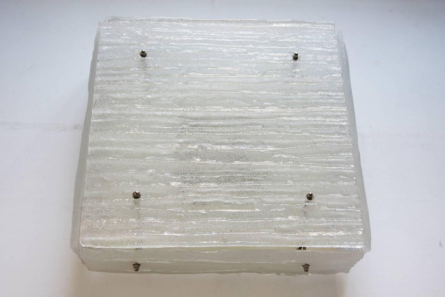 Large Austrian Vintage White Ice Glass Wall Ceiling Light Flush Mount 1960s For Sale 2