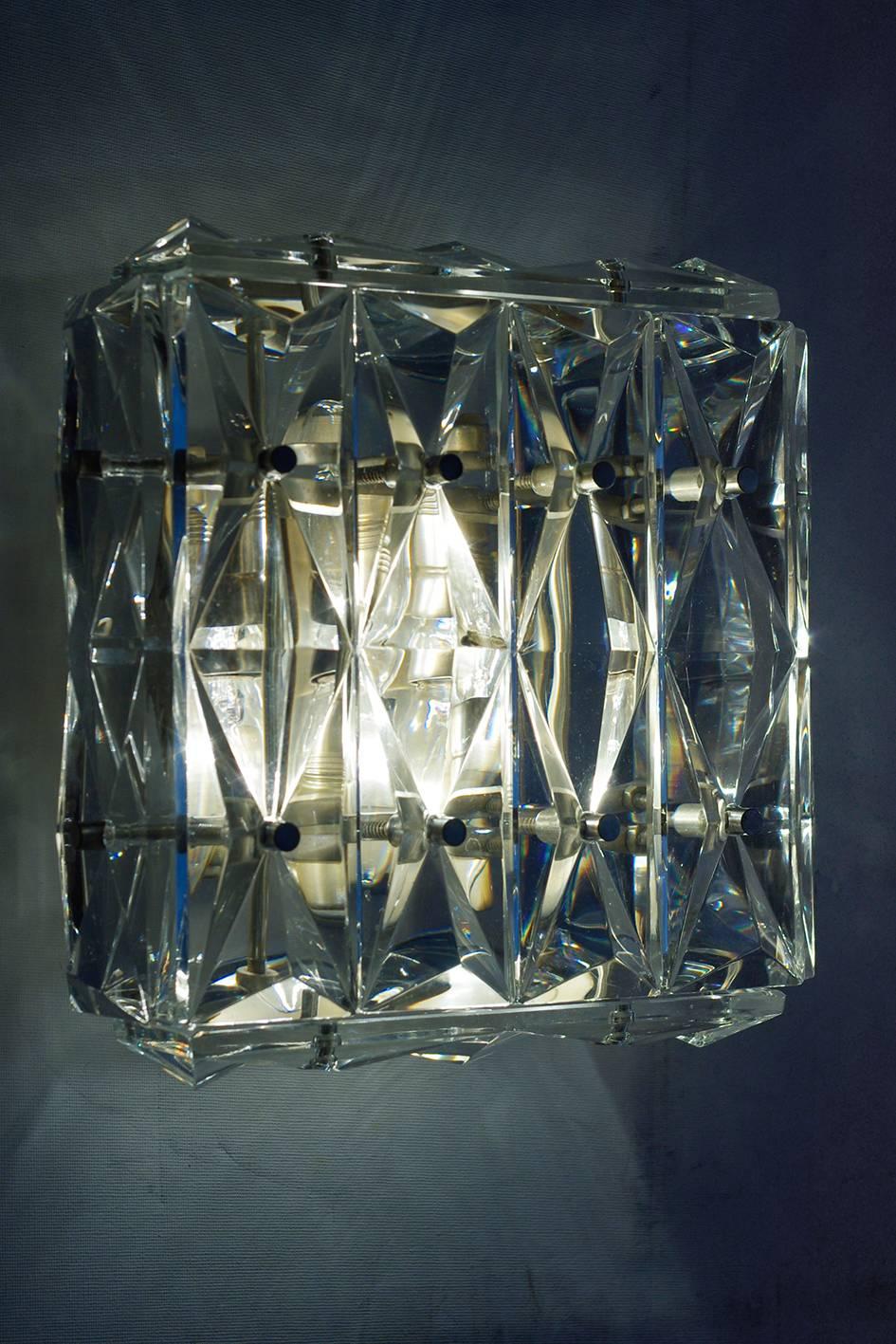 Pair of Austrian Vintage Crystal Glass Wall Ceiling Lights Sconces, 1960s In Good Condition For Sale In Berlin, DE