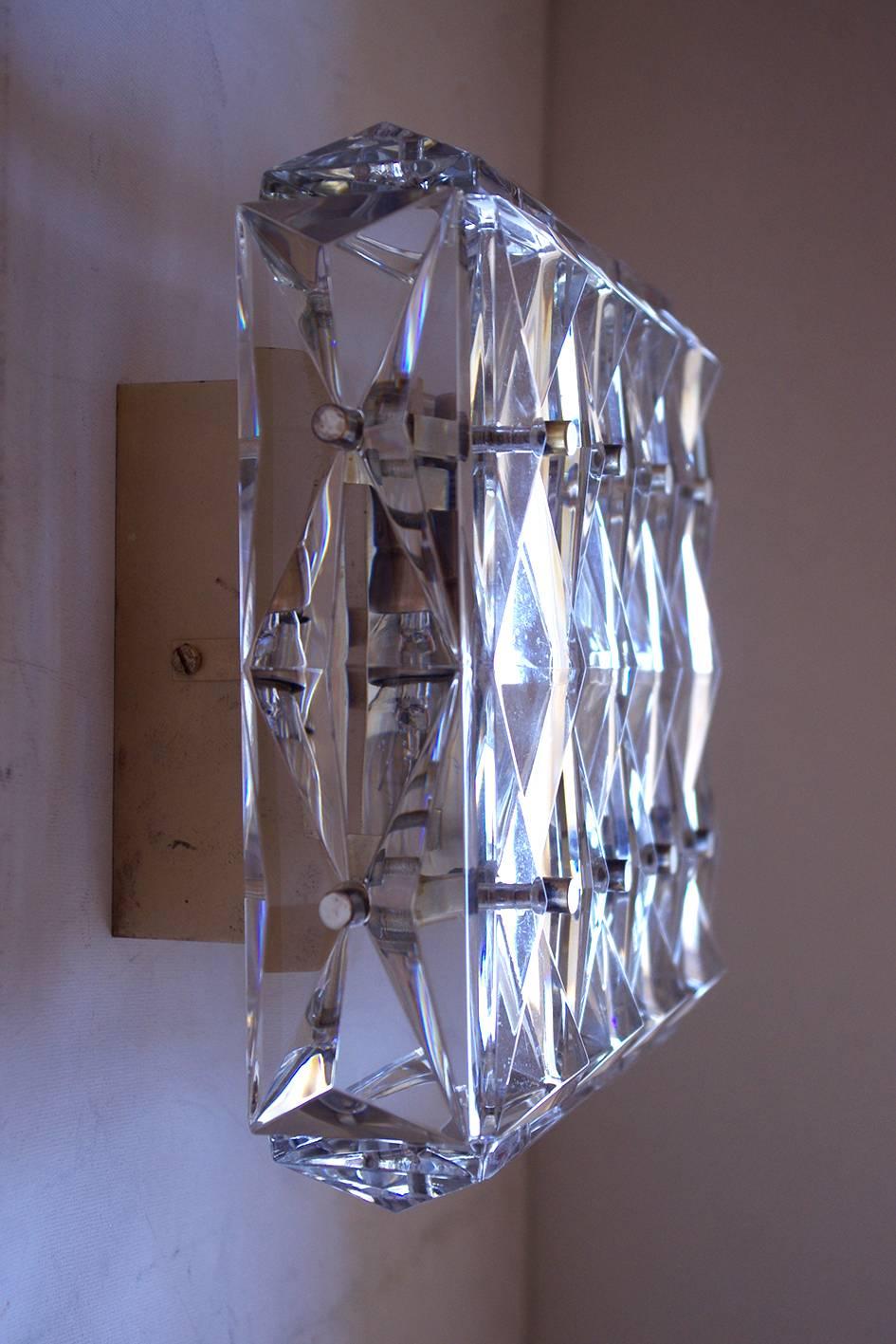 Pair of Austrian Vintage Crystal Glass Wall Ceiling Lights Sconces, 1960s For Sale 1