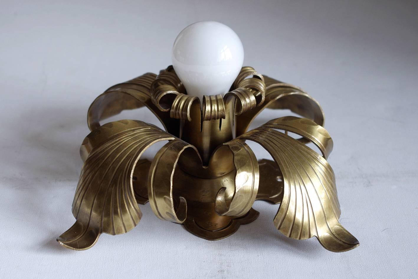 Italian Pair of Solid Brass Ceiling or Wall Lights Flush Mounts Sconces, Italy, 1960s