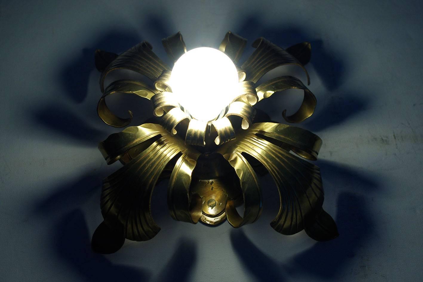 20th Century Pair of Solid Brass Ceiling or Wall Lights Flush Mounts Sconces, Italy, 1960s
