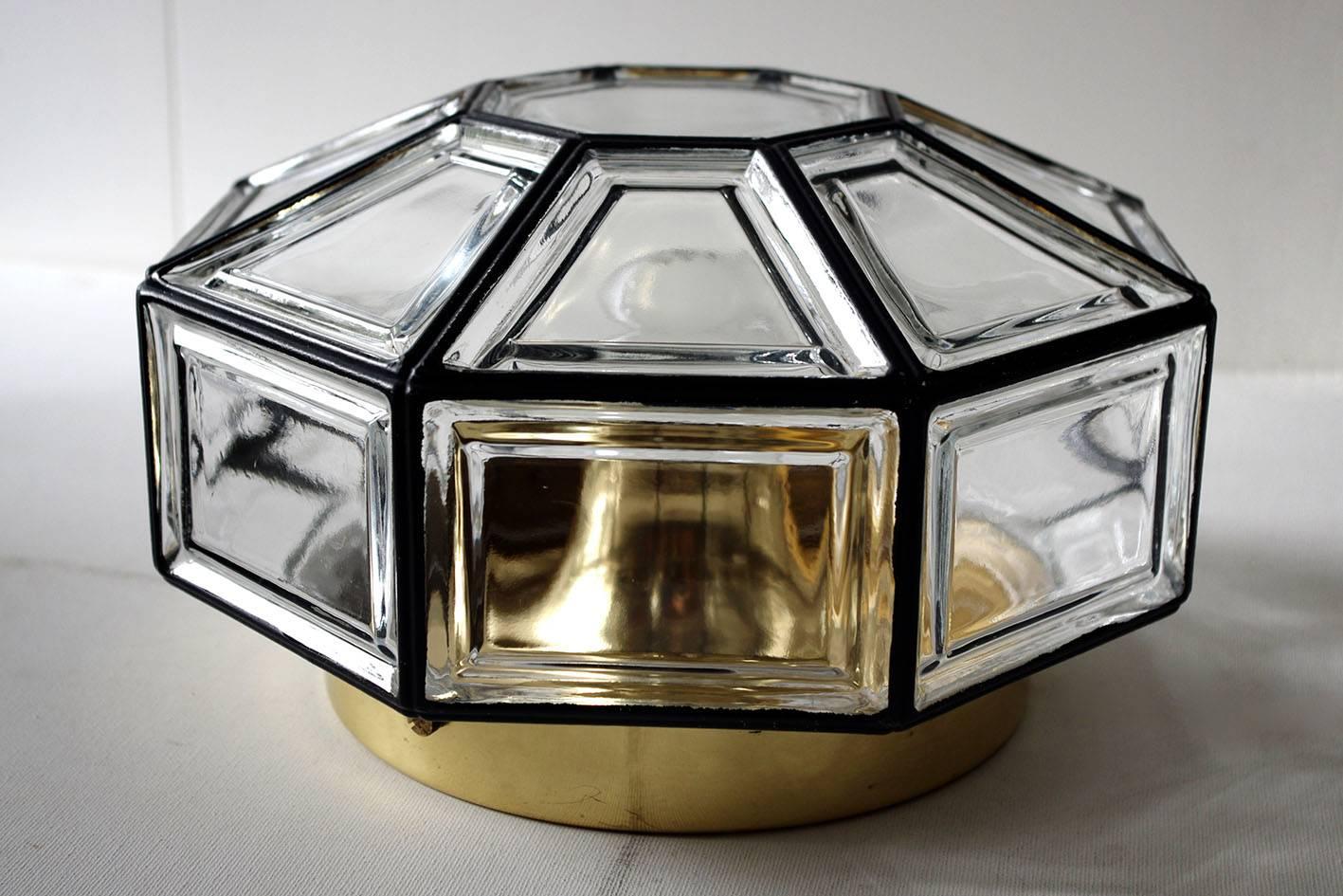German Large Gernan Vintage Glass Flush Mount Ceiling or Wall Light by Limburg, 1960s For Sale