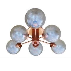 Huge Sputnik Chandelier Flush Mount with Bubble Glass Globes Germany, 1960s