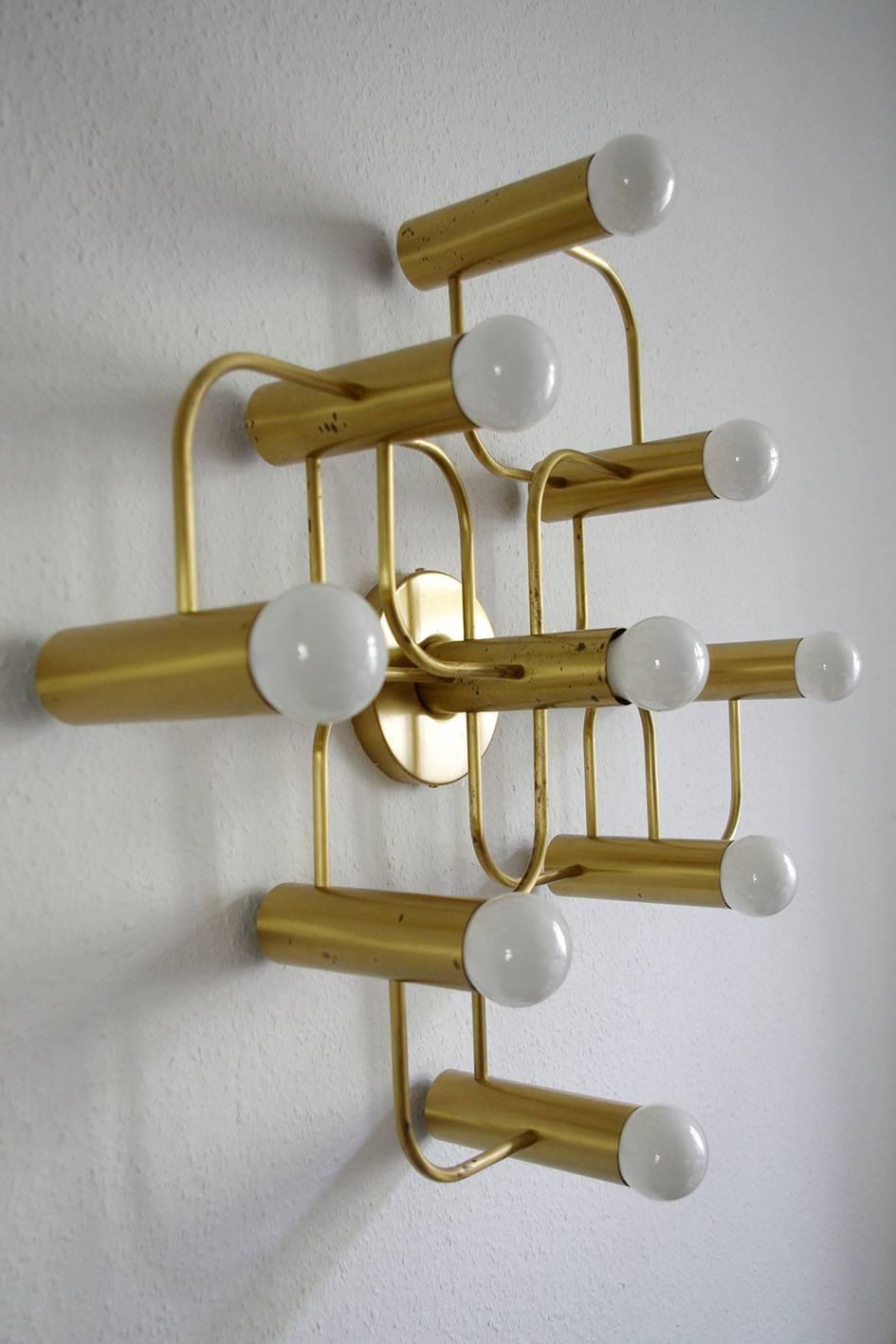 Brass Sculptural Ceiling or Wall Flush Mount Chandelier by Leola, 1960s