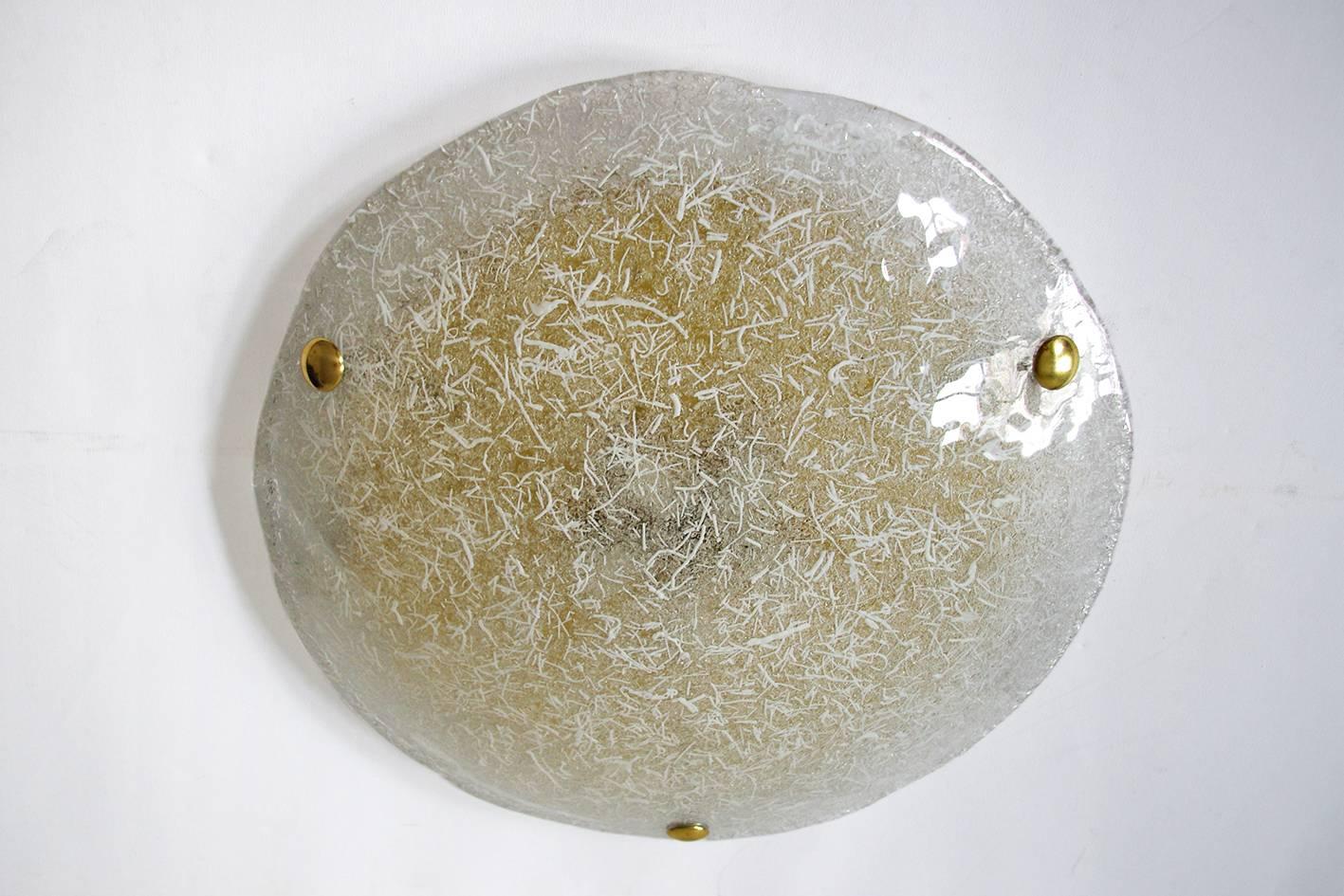 20th Century Large German Vintage Textured Murano Glass Flush Mount, 1960s