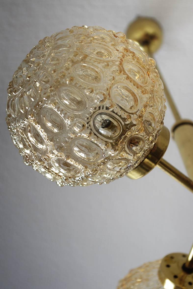 Mid-Century Modern Small German Brass and Glass Sputnik Pendant Light Chandelier by Richard Essig For Sale