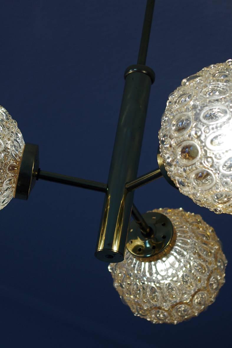 Small German Brass and Glass Sputnik Pendant Light Chandelier by Richard Essig In Excellent Condition For Sale In Berlin, DE