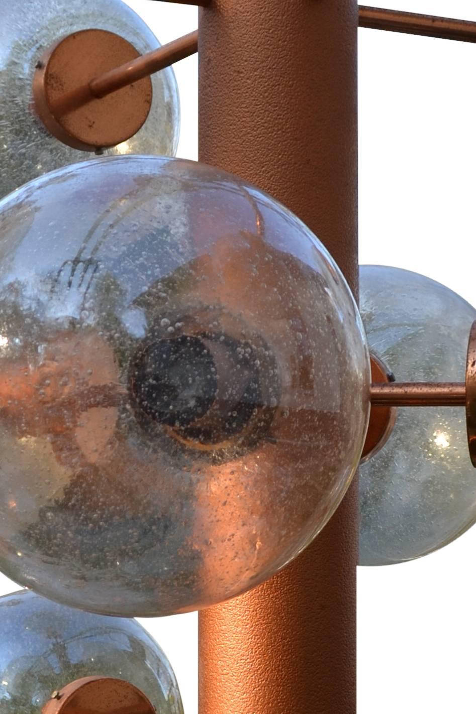 Space Age Pair of Giant Sputnik Chandeliers Pendants with 16 Glass Globes, Germany, 1960s