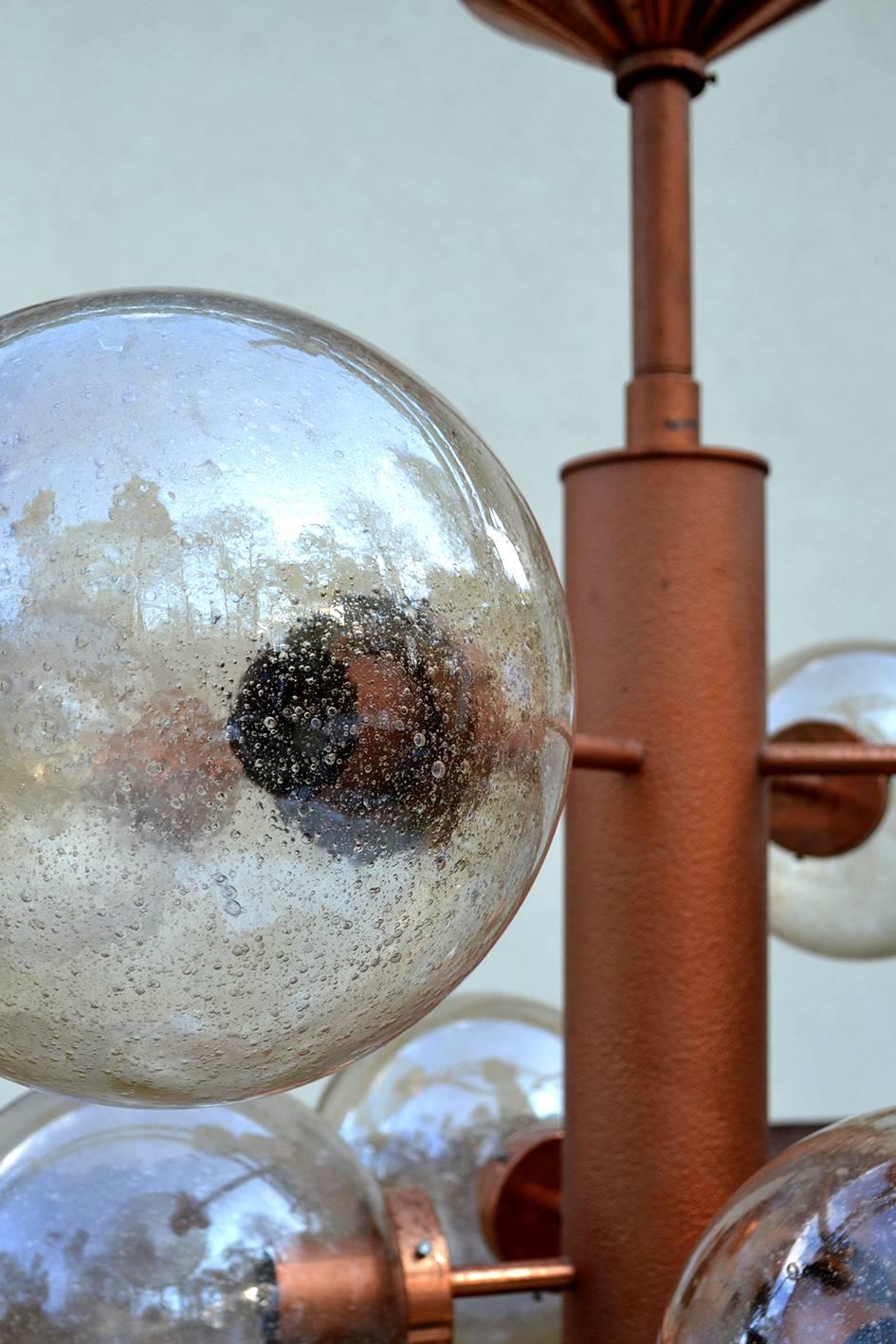 20th Century Pair of Giant Sputnik Chandeliers Pendants with 16 Glass Globes, Germany, 1960s