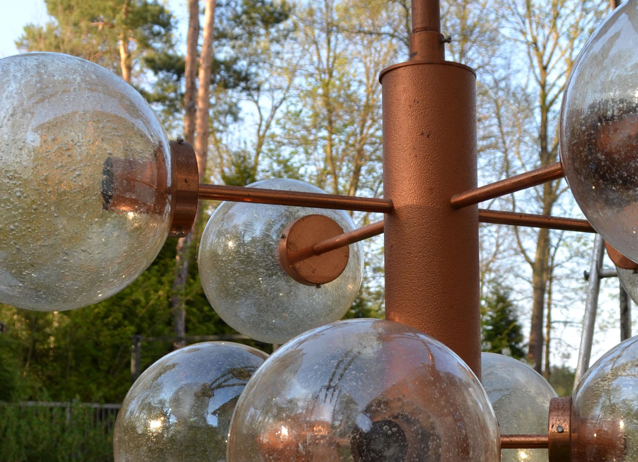 Pair of Giant Sputnik Chandeliers Pendants with 16 Glass Globes, Germany, 1960s 1