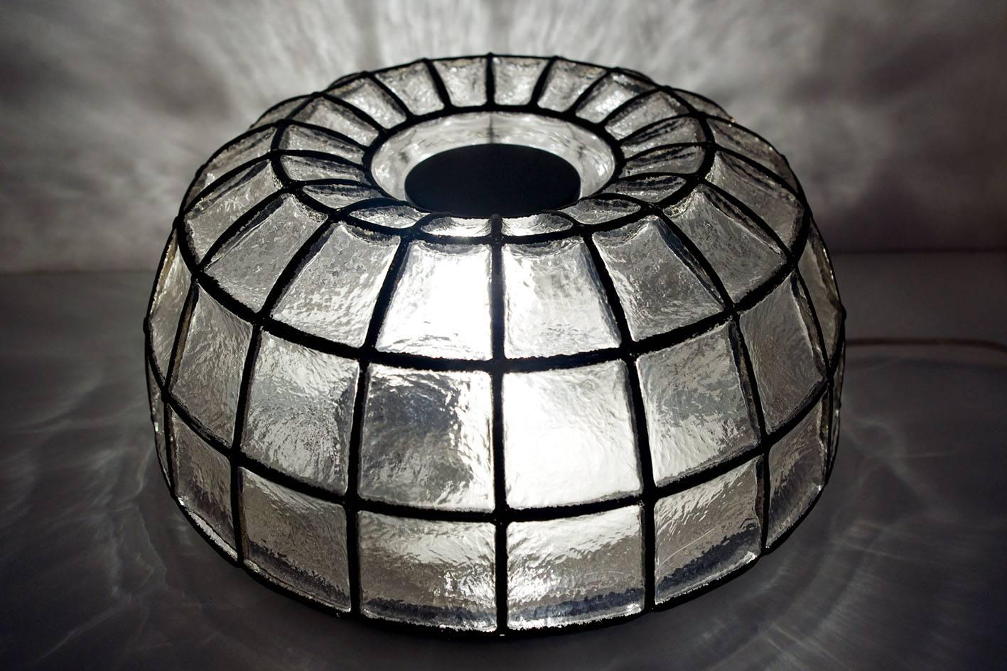 Blown Glass Rare Huge Iron and Glass Flush Mount Ceiling or Wall Light by Limburg, 1960s