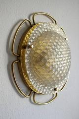 Pair of Large Glass and Brass Wall Ceiling Lights Flush Mounts, Germany, 1960s